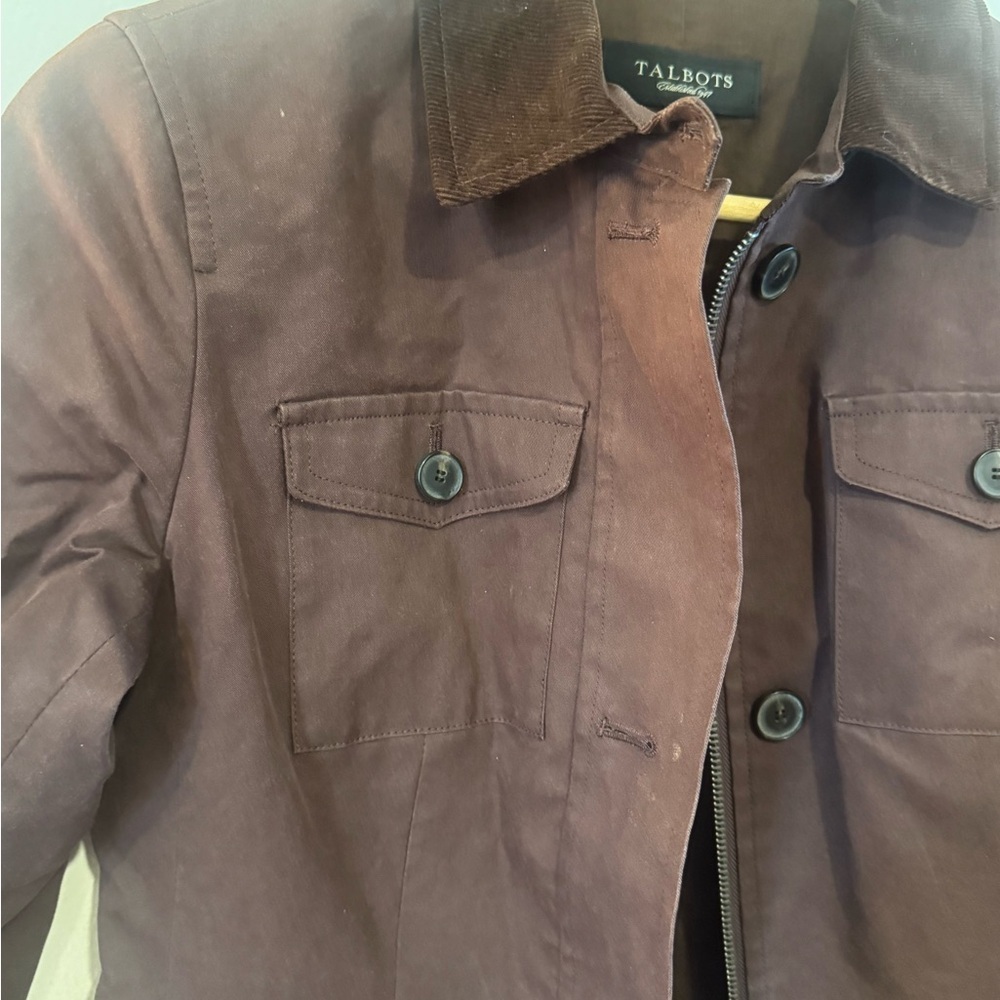 Talbots Chocolate Brown Utility Barn Coat Corduroy Trim Size 2 - Picture 5 of 8